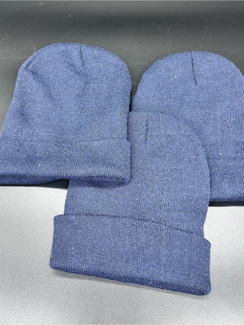 Lot of 3 Blue Winter Beanie Hats Plain Knit Skull Caps Unisex